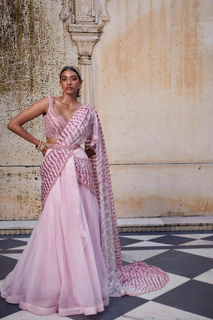 Pink Drape Saree - House of Chic, New York  - Plus Size Saree