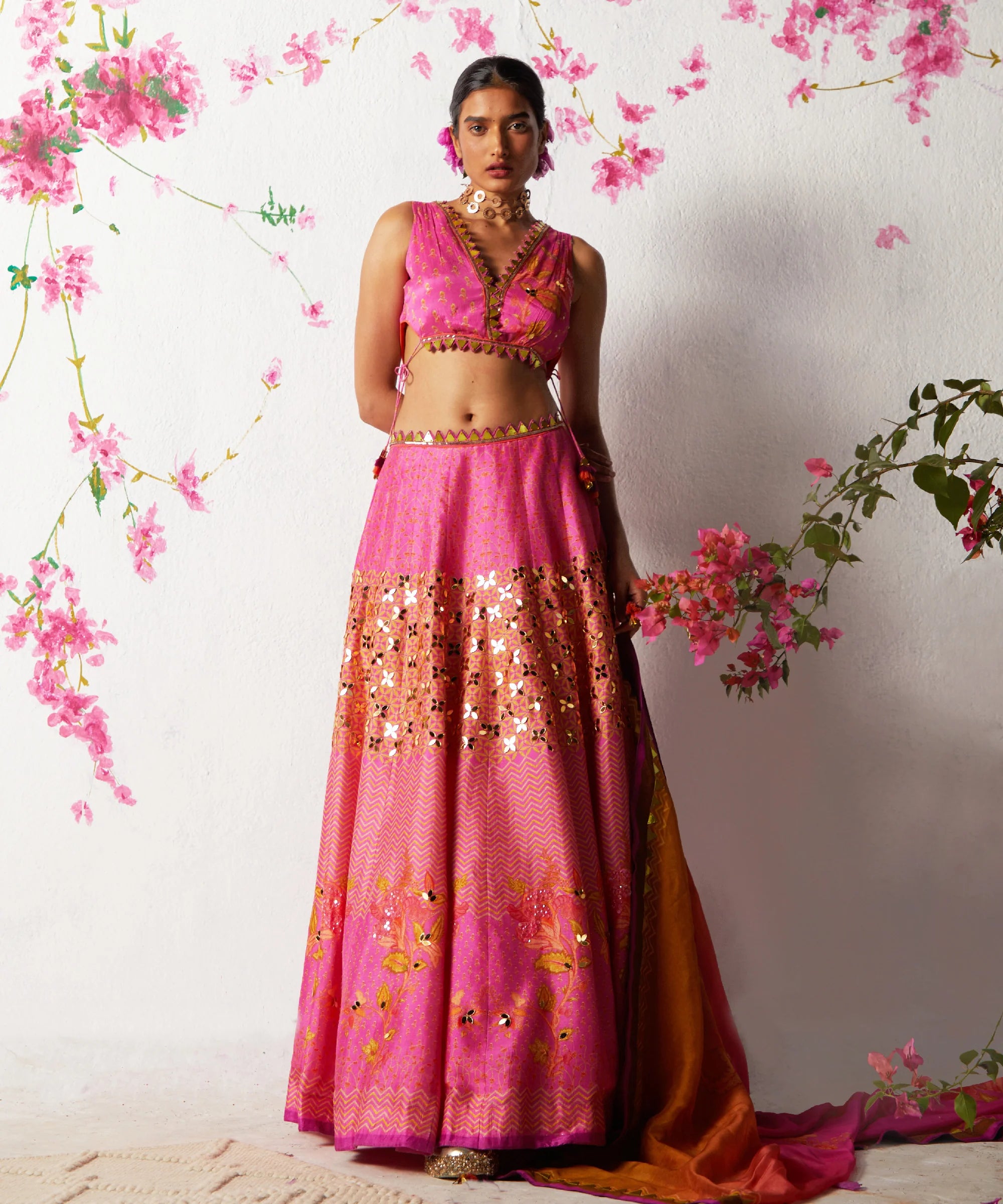 Pink Printed Lehenga Set