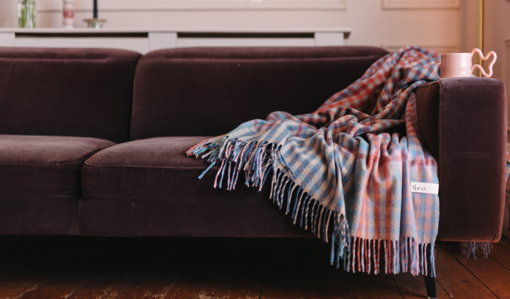 recycled wool blanket on a couch