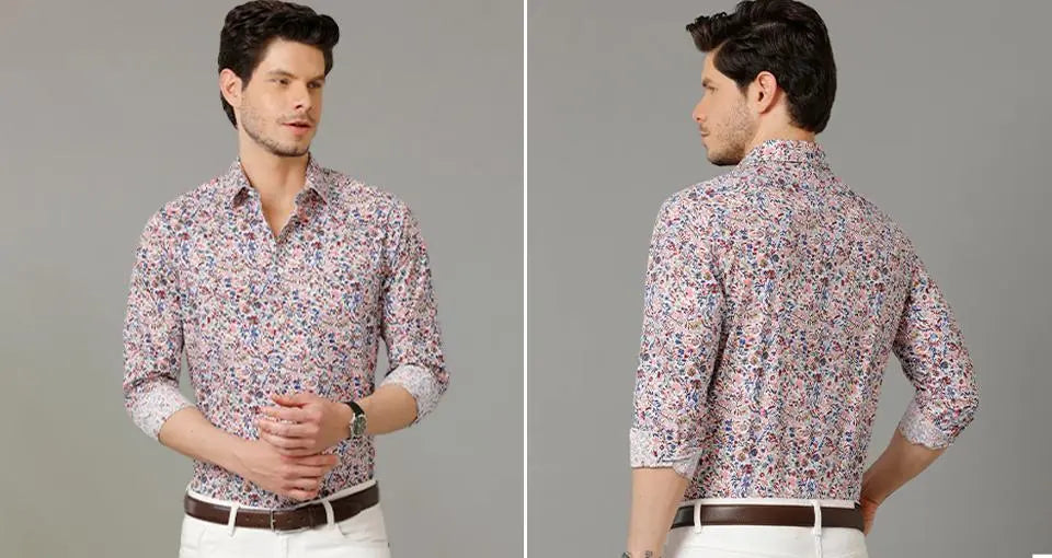 Aldeno Mens Regular Fit Floral Print Multi Casual Cotton Shirt (CADIN)