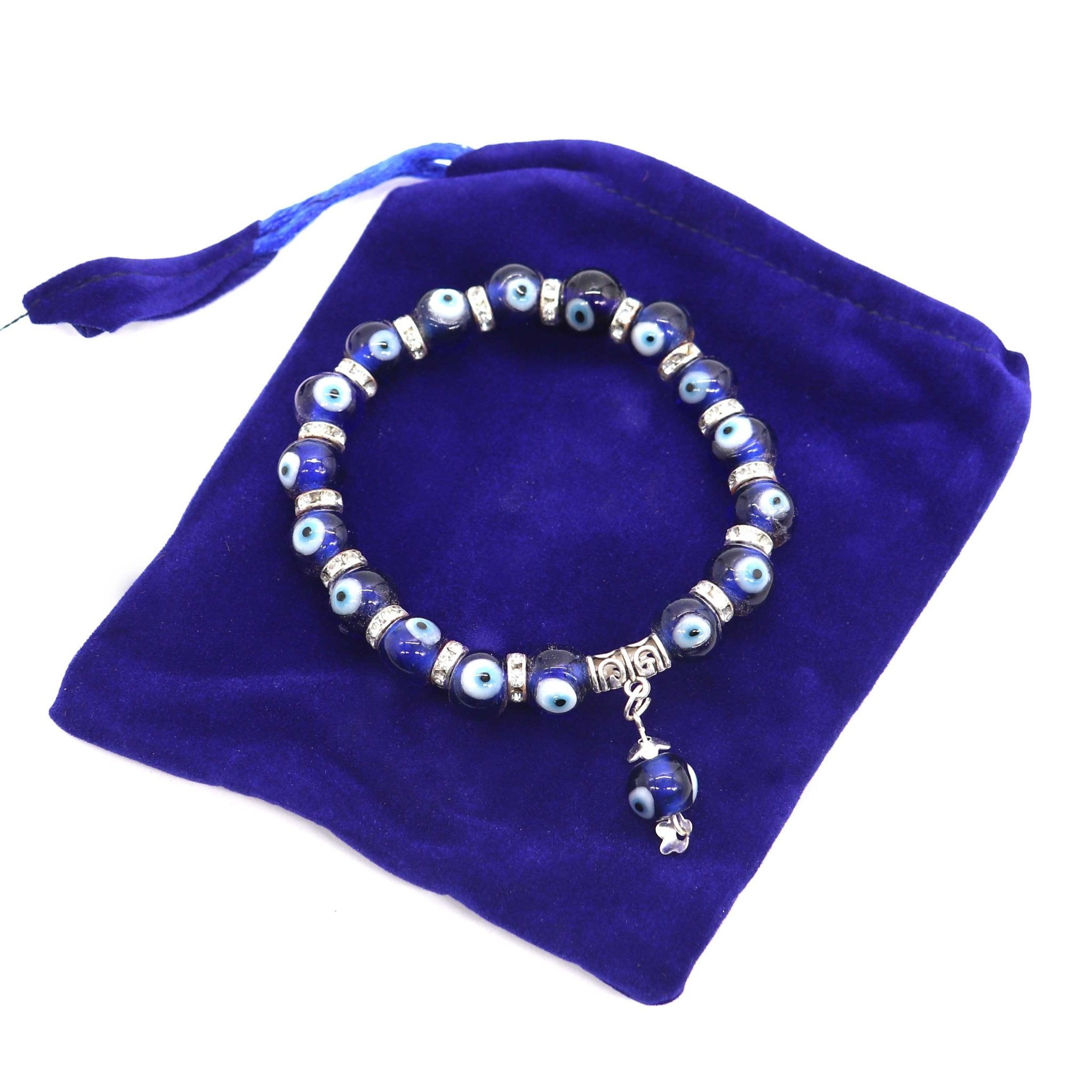evil eye glass bracelet blue with velvet bag 828747