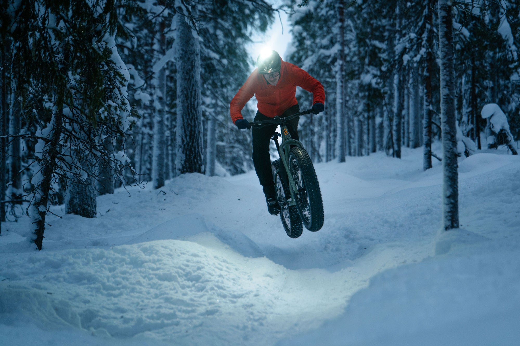 Antti Laiho riding a Kona Woo in Lapland