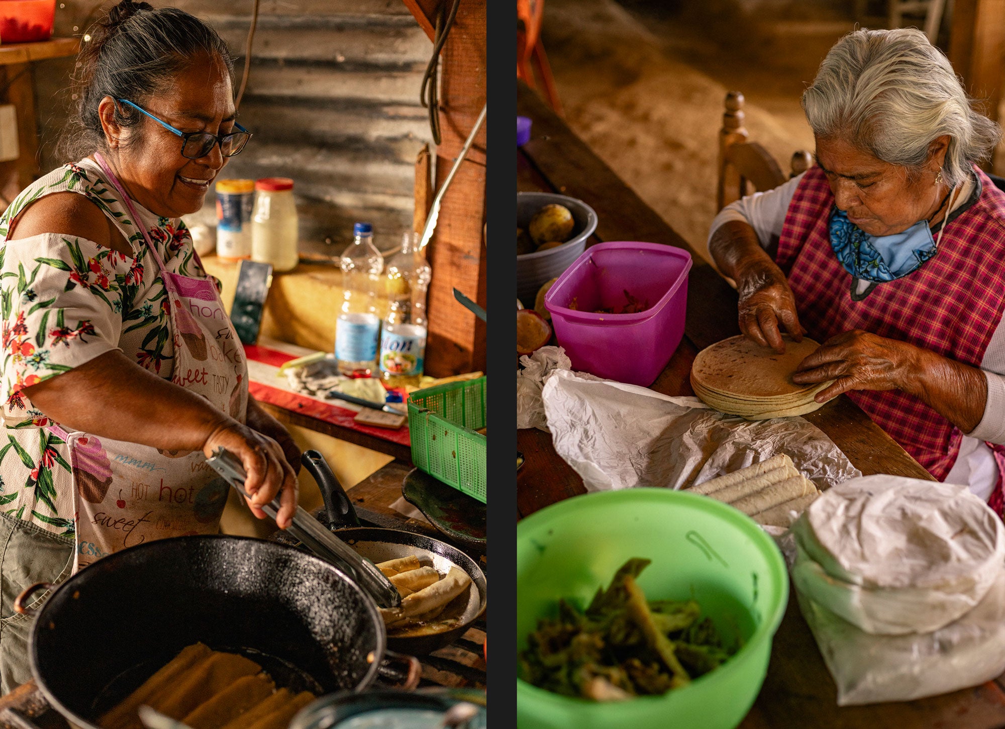 Mexican ladies preparing food in Oaxaca