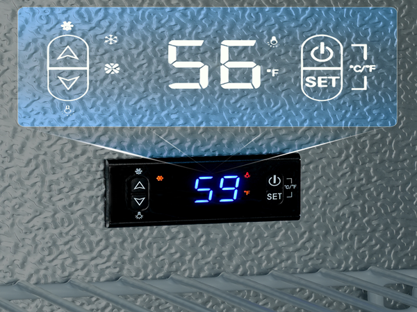  Close-up view of the digital temperature control panel on the 6.04 Cu Ft Undercounter Kegerator Outdoor Beverage Fridge