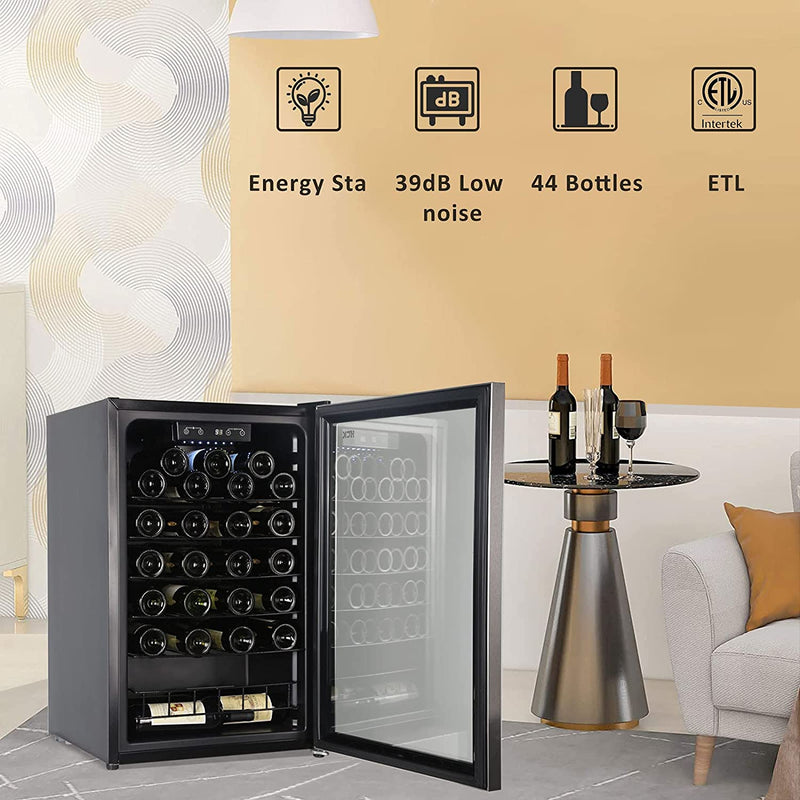 HCK 44 Bottles Wine Cooler Refrigerator Wine Fridge for Home Freestanding Wine Cellar with Digital Controller 39°F-72°F Wine Refrigerator with Glass Door-Wine Fridge-HCK-Wine cooler refrigerator