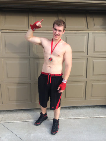 Sebastian after winning his very first amateur boxing fight