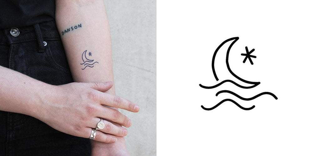 Circular waves moon and whale tattoo  Tattoogridnet