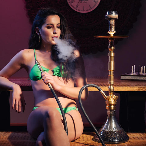 a russian model with cocoyaya king series golden hookah silicon pipe phunnel chillum spring hmd basic