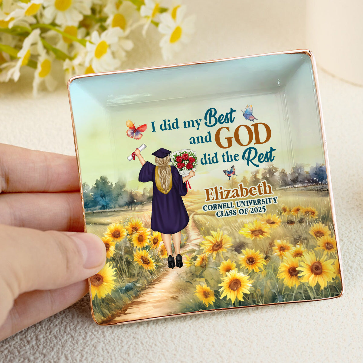I Did My Best And God Did The Rest - Personalized Ceramic Ring Dish Square