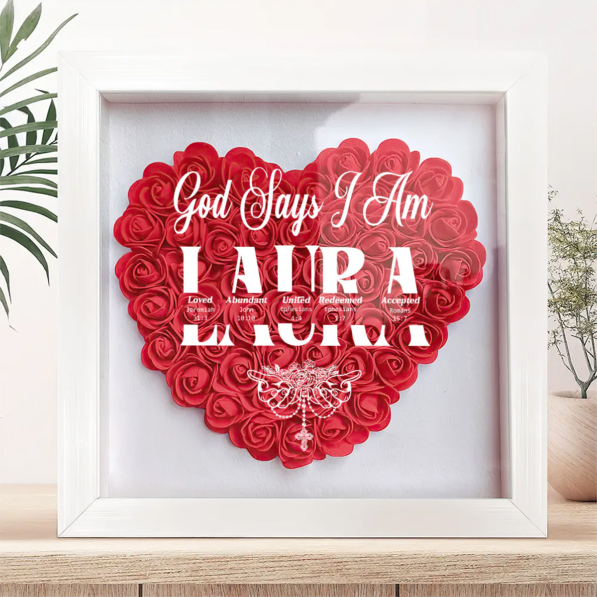 God Says I Am | Personalized Heart Flower Shadow Box