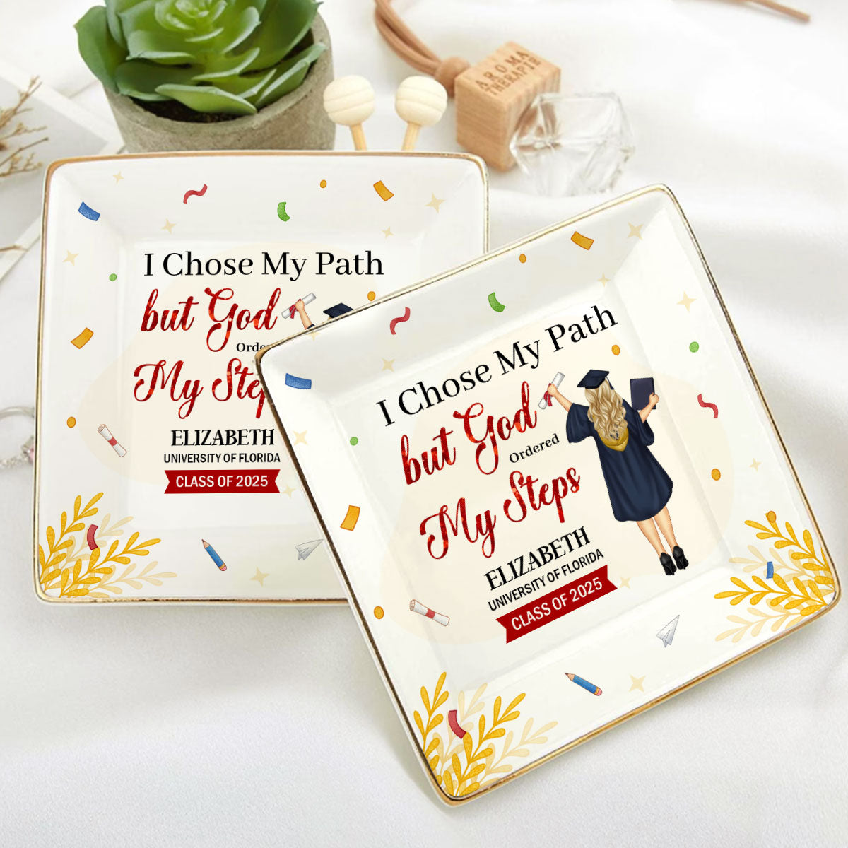 I Chose My Path But God Ordered My Steps | Personalized Ceramic Ring Dish Square