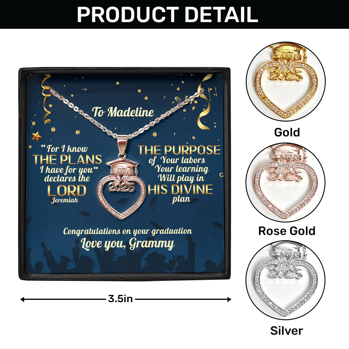 For I Know The Plans I Have For You | Personalized Grad Cap Heart Necklace With Box&Card
