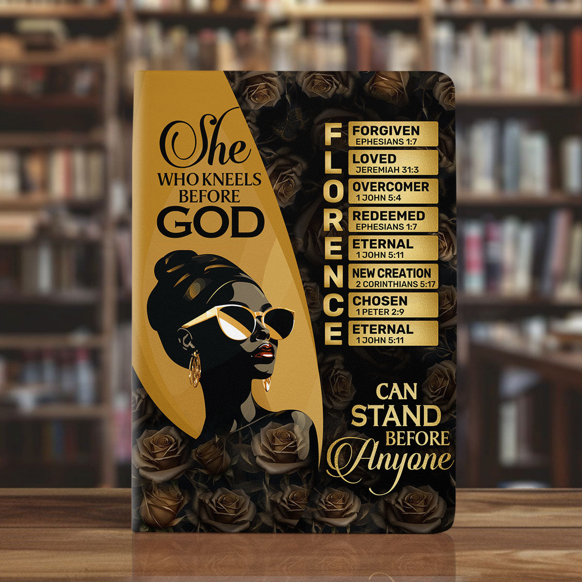 She Who Kneels Before God Can Stand Before Anyone | Personalized Leather Cover Notebook