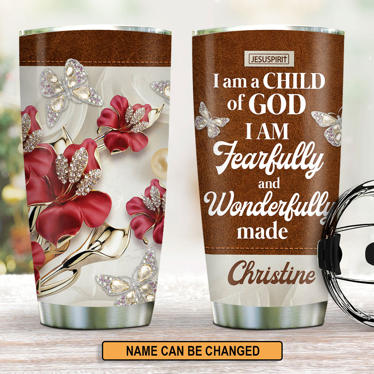 Lovely Personalized Floral Cross Stainless Steel Tumbler 20oz - I Can -  Jesuspirit