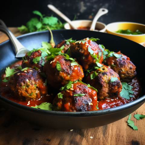 Chilli Schwarzbrotfrikadellen mit Chilisoße  und Petersilie