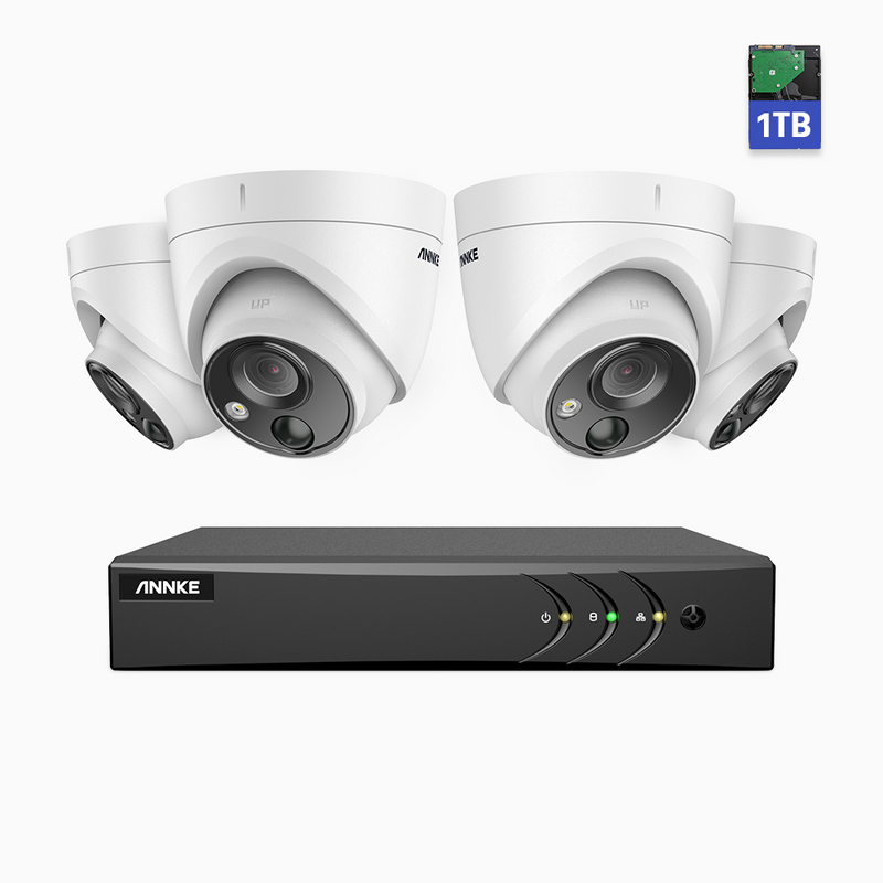E200 - Sistema de seguridad con cable PIR de 4 canales y 4 cámaras Full HD de 1080p