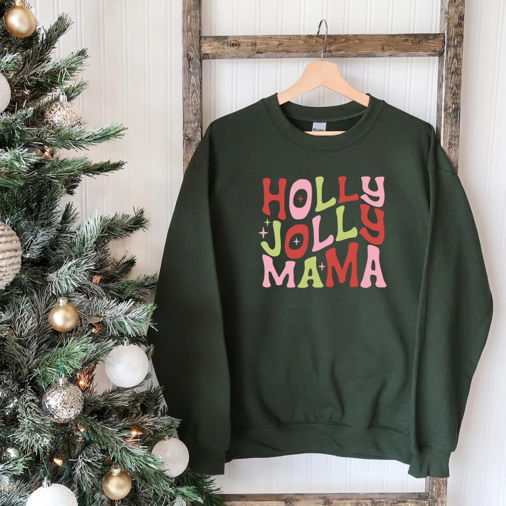 Image of Holly Jolly Mama Sweatshirt, Forest