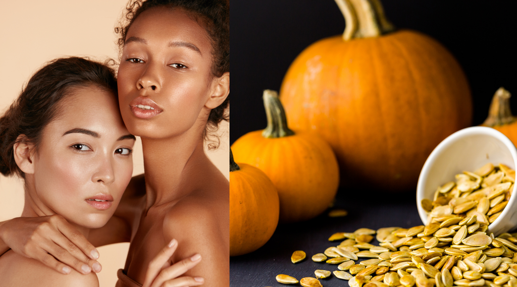 Organic pumpkin seed oil is rich in omega fatty acids that improve skin elasticity.