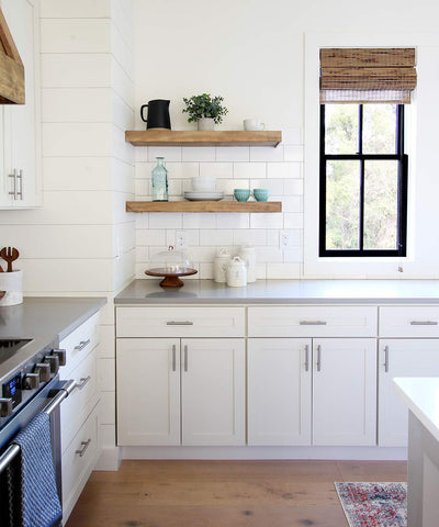 open kitchen floating shelf