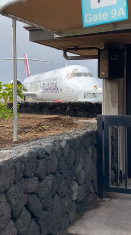 Small plane on ground approaching the outside gate in Hawaii