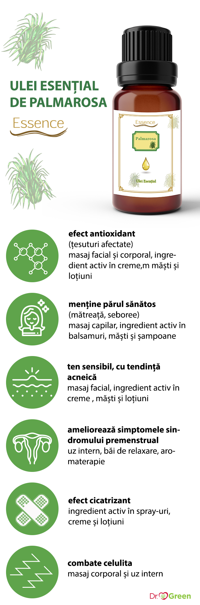 Beneficii Ulei esențial de palmarosa 10ml Essence Dr. Green