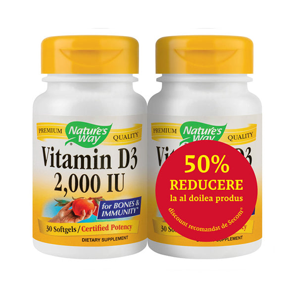 Pachet Vitamina D3 2000IU 30cps 1+1/2 Gratis Secom