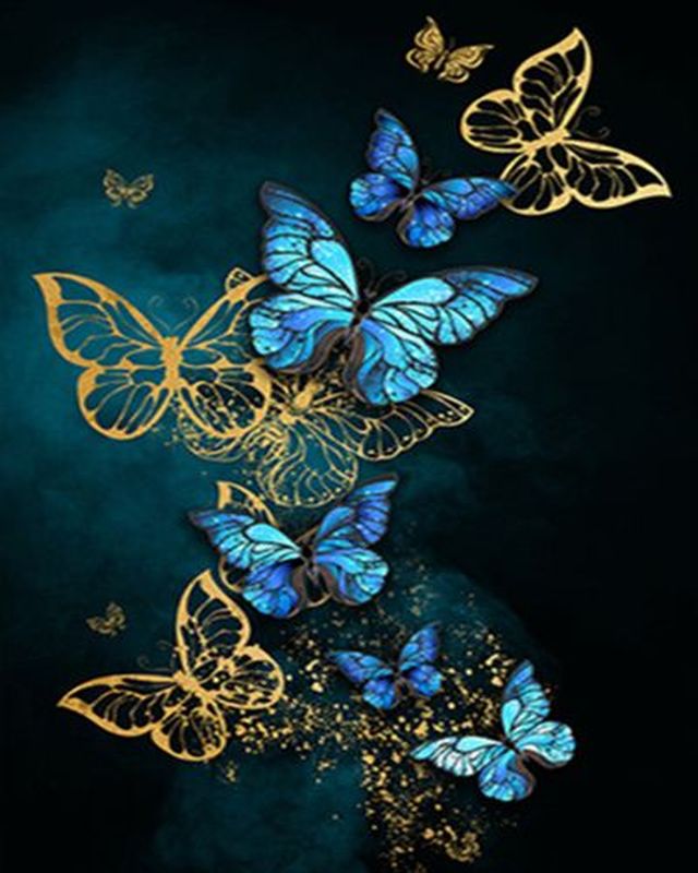 titel de begeleiding Leer Schilderen op Nummer - Gouden en blauwe vlinders – Figured'Art