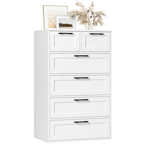 Homfa 6 Drawer White Dresser, Tall Chest of Drawers Storage Cabinet for  Bedroom Office Living Room 