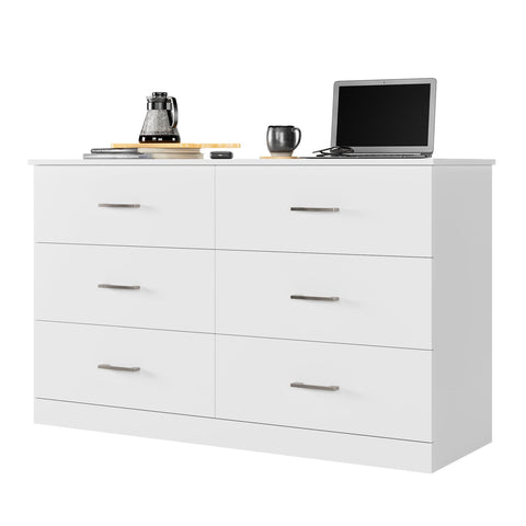 Homfa 6 Drawer White Dresser, Tall Chest of Drawers Storage Cabinet for  Bedroom Office Living Room