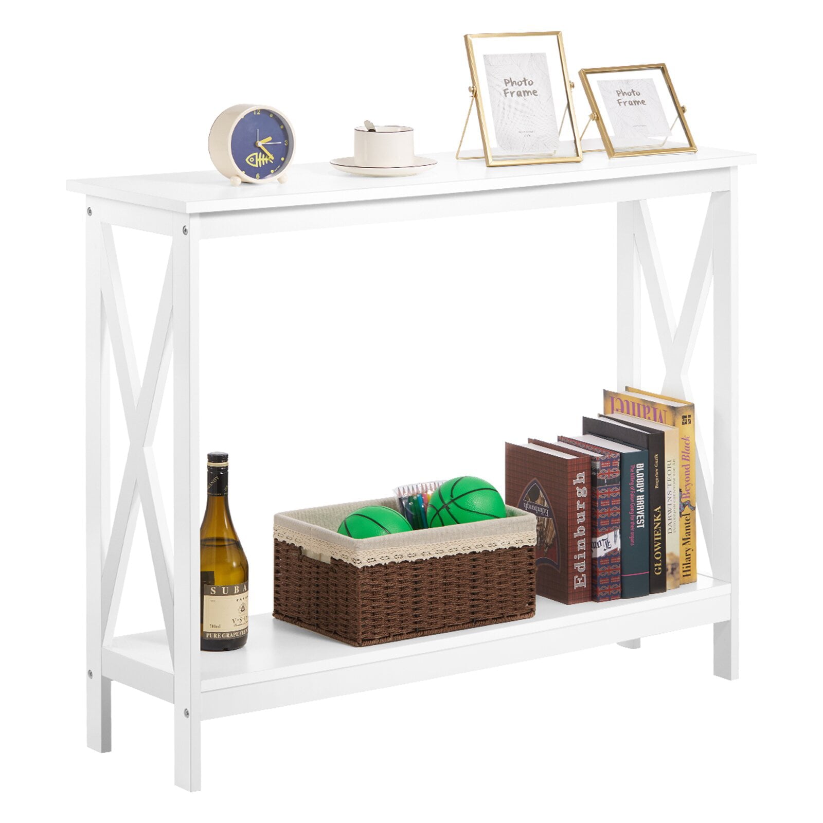 Homfa White Console Table, 2-tier Small Narrow Entryway Table with Storage Shelf, 39.4