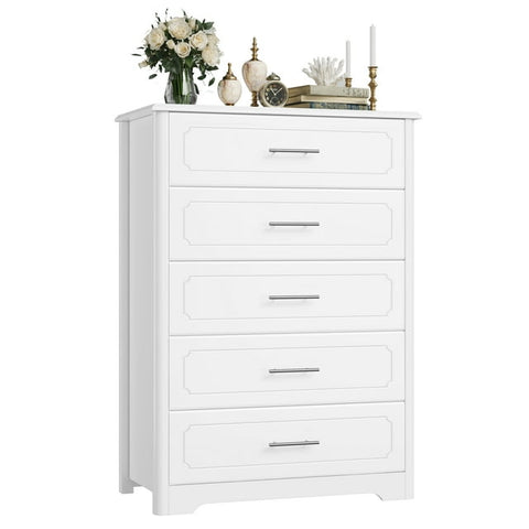 Homfa 4 Drawer Storage Cabinet, Modern Wooden Cupboard with Frosted GL