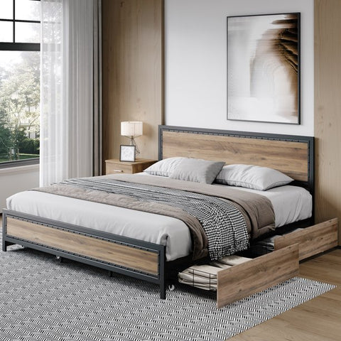 Homfa King Size Bed, Modern Upholstered Platform Bed Frame with Adjustable  Headboard for Bedroom, Grey