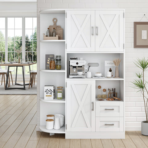 Homfa Kitchen Food Pantry Cabinet, 63.5'' Tall Storage Cabinet with Frosted  Glass Doors and Adjustable Shelves, White