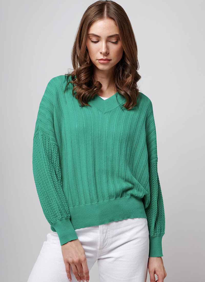 Oversized Mixed Pointelle Pullover