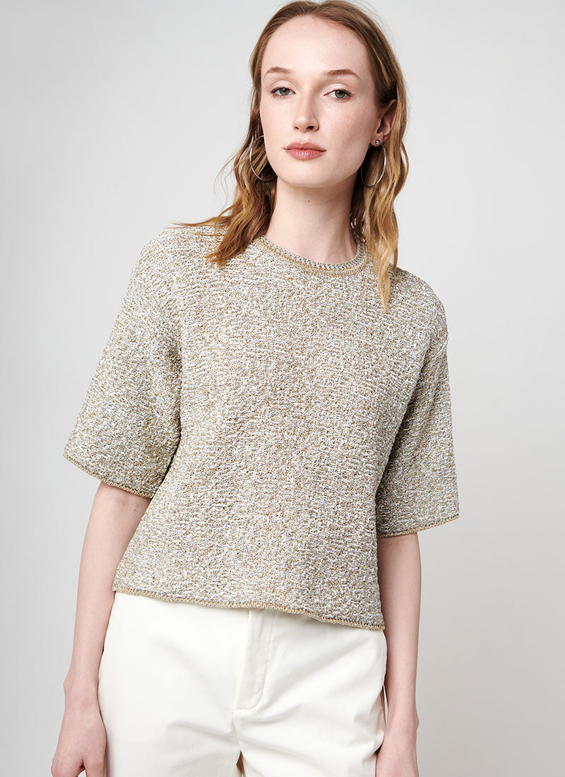 Short-Sleeve Metallic Thread Knit