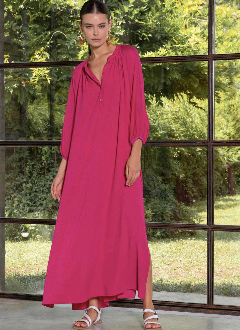 Long Silk Dress with Knitted Punched Sleeves