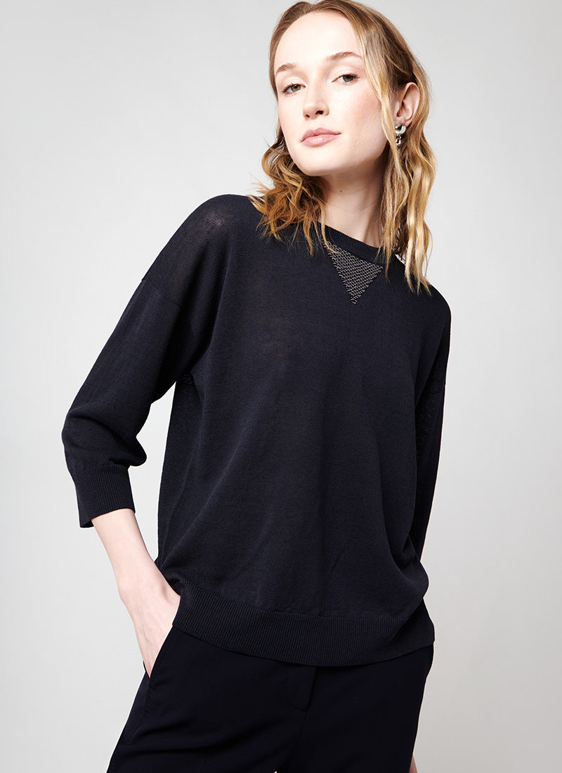 Crewneck Sweater with Brilliant V Detail