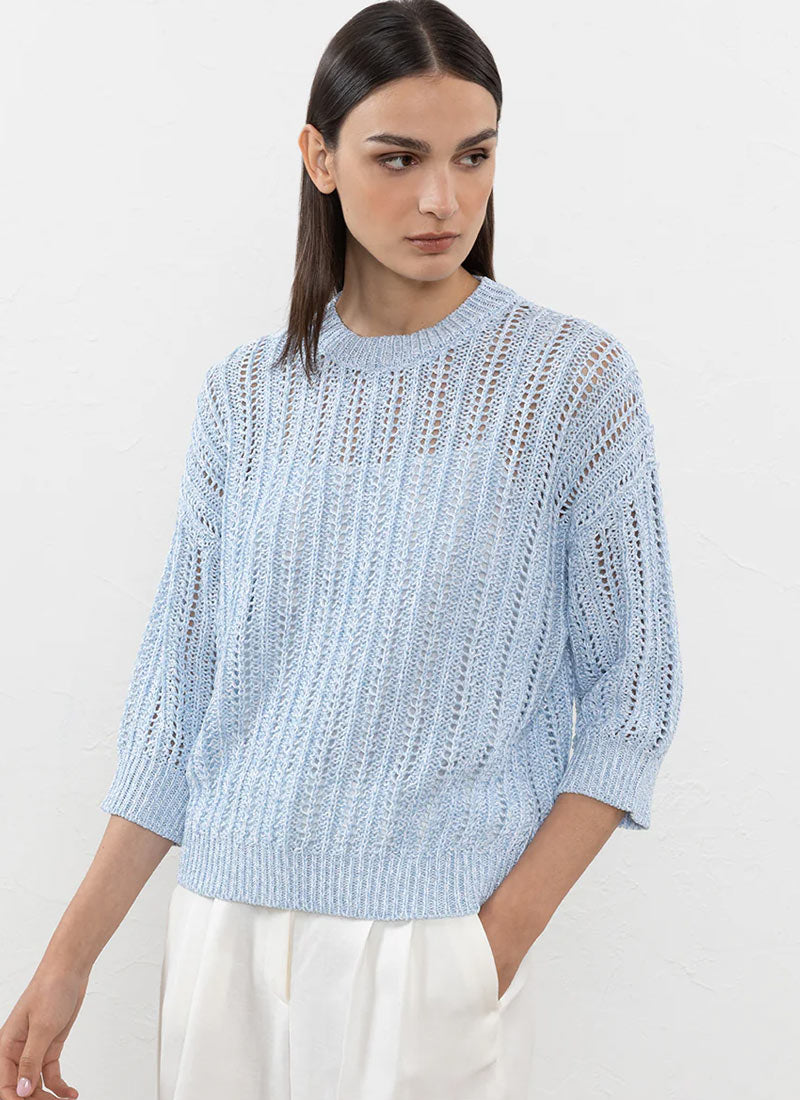 Crewneck Sweater with Three-Quarter Sleeves