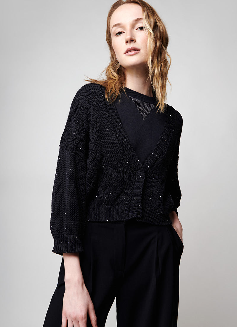 Cotton Open Cardigan with Sequins
