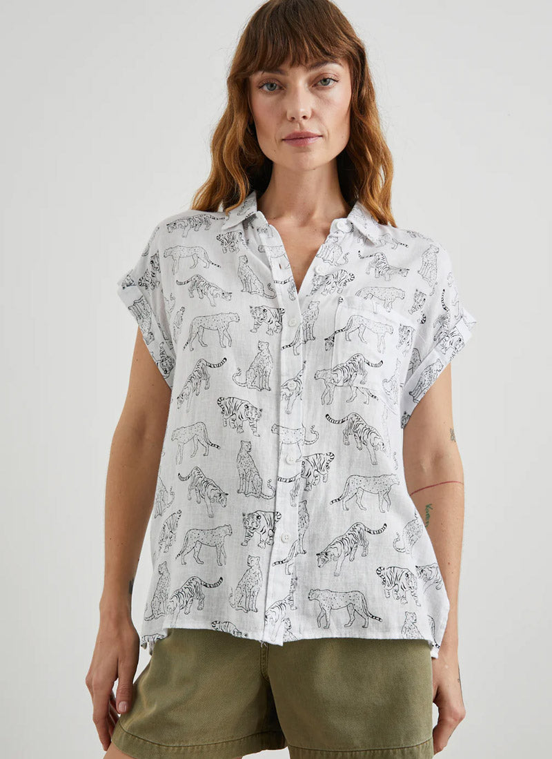 Whitney Ivory Jungle Cats Button-Down Shirt