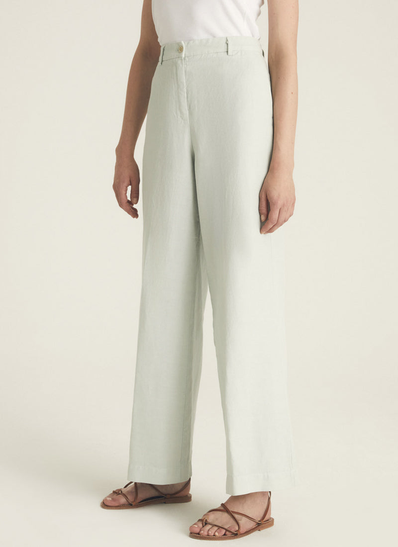 Linen and Cotton-Blend Wide Leg Trouser