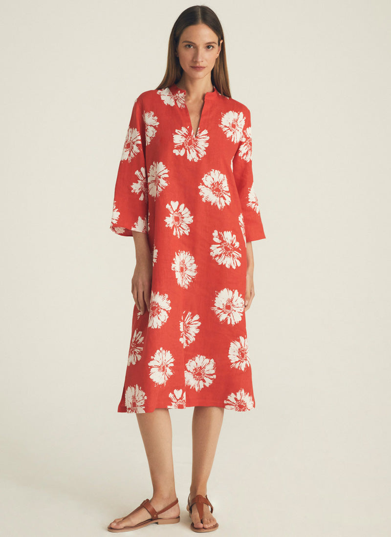 Printed Midi Dress Linen