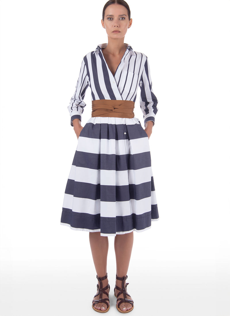 Cotton Striped Shirt Dress with Belt