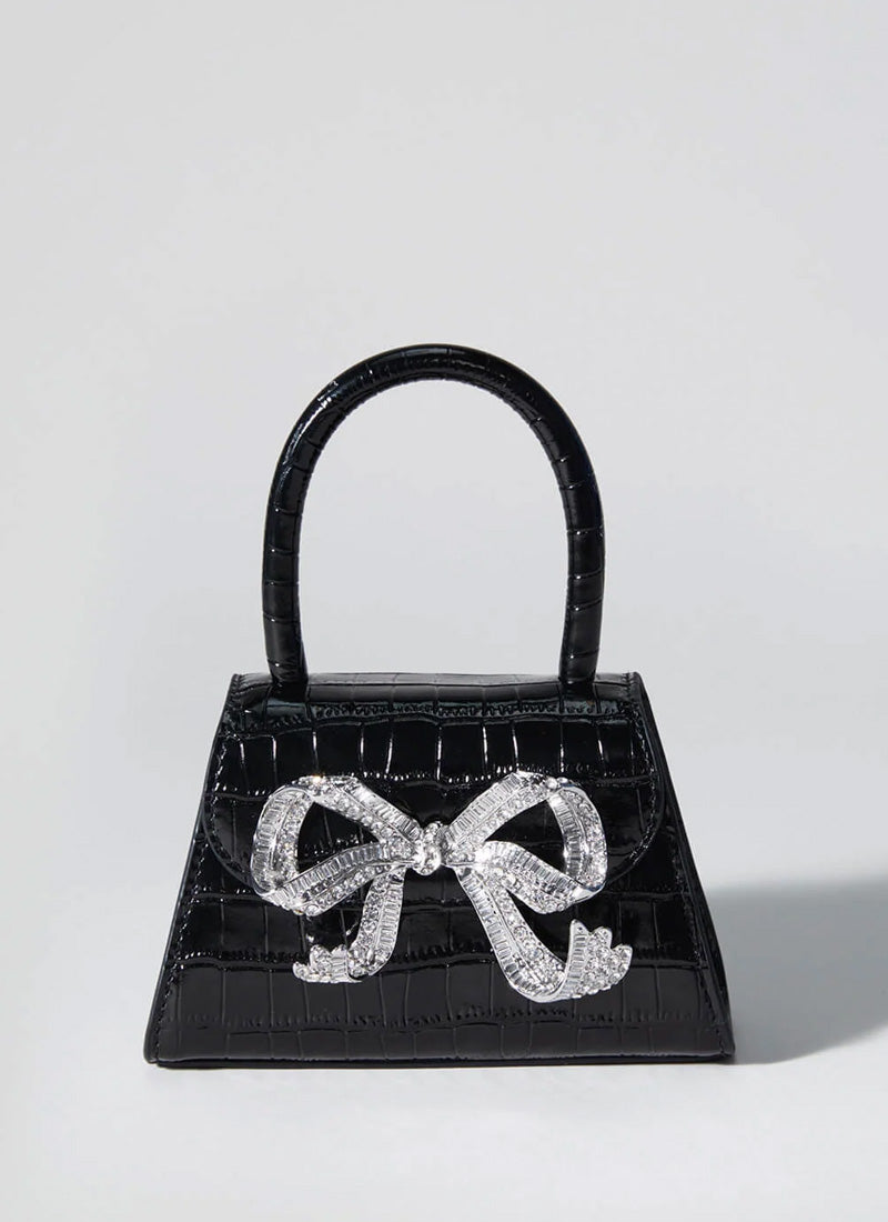 Black Croc Mini Bow Bag