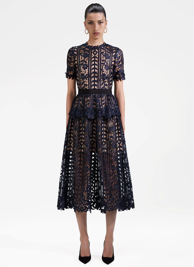 Navy Lace Midi Dress