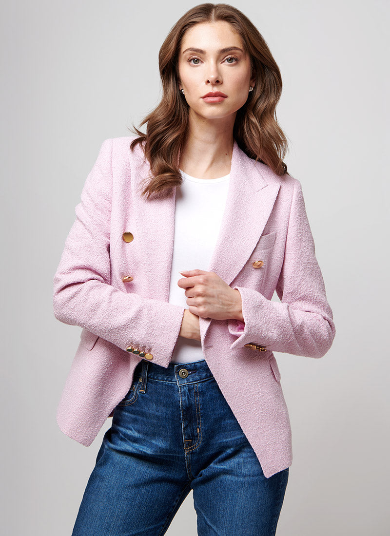 Alicya Double-Breasted Bouclé Linen Blazer