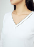 Fabiana Filippi Lurex Trim Long Sleeve V-Neck T-Shirt