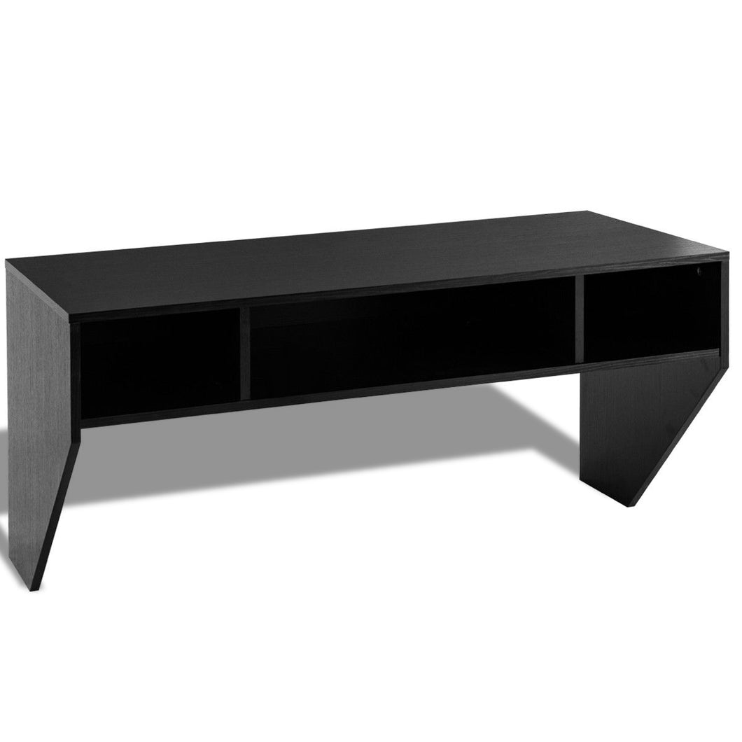 Wall Mounted Floating Sturdy Computer Table with Storage Shelf-Black - Color: Black