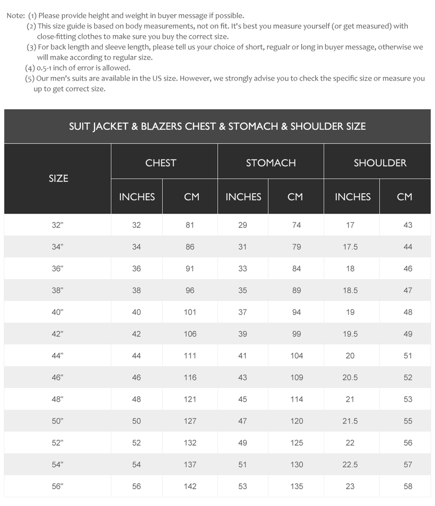 Suit Size Chart – Dbrbridal