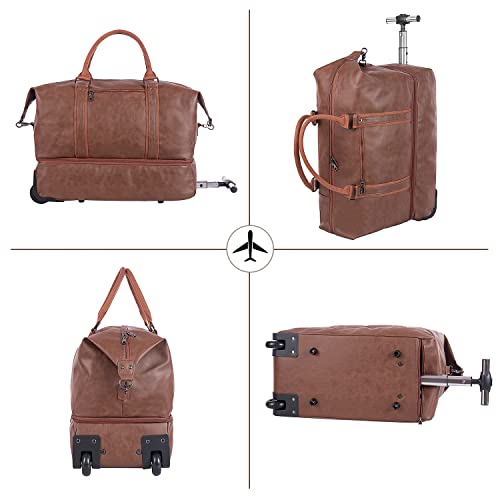 Seyfocnia Leather Duffle Bag with Rollers, Waterproof Duffle Bags for